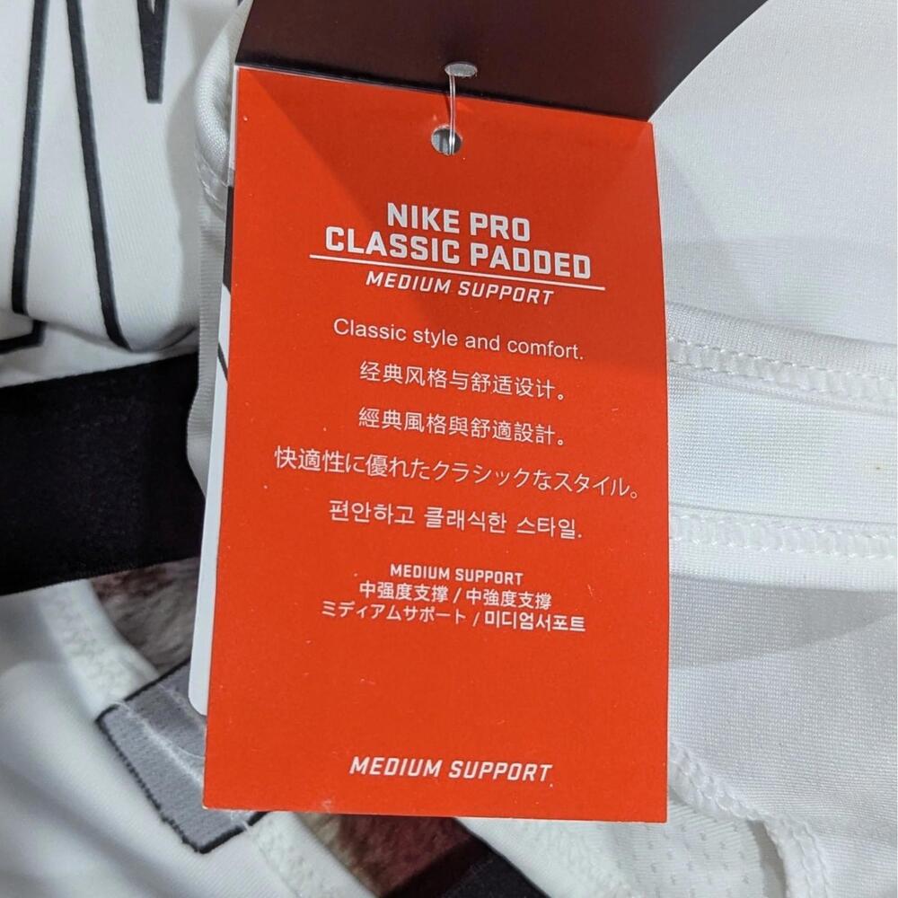 Nike Pro Classic Padded Sports Bra White Black Medium Support Size M New - Picture 7 of 7